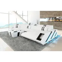 Sofa Dreams Wohnlandschaft Ledercouch Sofa Leder Apollonia C Form Ledersofa, Couch, mit LED, wahlweise mit Bettfunktion als Schlafsofa, Designersofa schwarz|weiß
