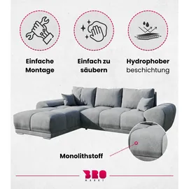 bromarkt Ecksofa NUBES Schlaffunktion Bettkasten L-Form 298x184x85cm Grau