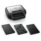 Tefal Ultracompact 3-in-1 Sandwich-Waffel-Panini Kombigerät, Antihaftbeschichtung, wärmeisolierter Griff, Edelstahl/Schwarz, SW383D10 Tischgrill, Schwarz, Silber