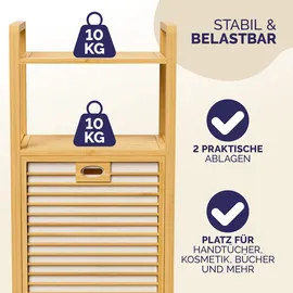 CASARIA Badregal mit Wäschekorb Bambus Holz 95x40x30cm Badezimmerregal 2 Ablagen 1x