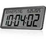 Kienzle Funkwanduhr groß mit DCF-Zeitsignal Datumsanzeige LCD-Display 33,9x12,4 cm Wandmontage oder Standfuß anthrazit batteriebetrieben