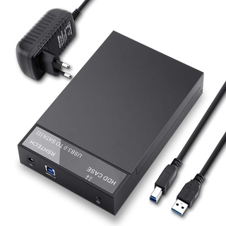 RSHTECH USB 3.0 SATA Festplattengehäuse für 3,5''/2,5'' SSD & HDD Externe HDD Gehäuse Festplatten Gehäuse mit USB 3.0 Kabel unterstützt bis zu 6 Gbps & 16TB Laufwerke mit 12V 2A Netzteil, RSH-319