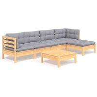 vidaXL 6-tlg. Garten-Lounge-Set mit Grauen Kissen Kiefernholz