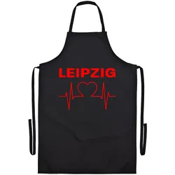 multifanshop Grillschürze - Leipzig - Herzschlag - Druck rot - Schürze