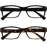 The Reading Glasses Company Die Lesebrille Unternehmen 2er-Pack Herren Schwarz Braune Schildpatt Groß Designer Stil Leser Federscharniere RR11-12 +1,00
