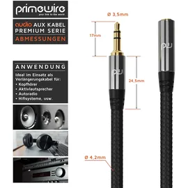 Primewire Klinkenkabel 3,5 mm Aux - Audio Verbindungskabel / Kupplung mit Nylonmantel - 3m