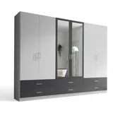 Stella Trading Kleiderschrank mit Spiegeltüren in Weiß, Graphit (B/H/T) ca. 272x211x55 cm - weiß, Graphit