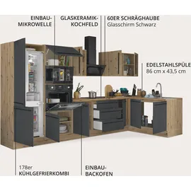 kochstation Winkelküche Florida L-Form 330 cm schwarz