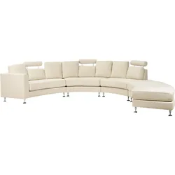 7-Sitzer Sofa beige halbrund mit Ottomane ROTUNDE