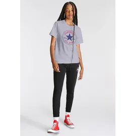Converse T-Shirt "UNISEX CONVERSE GO-TO ALL STAR PATCH LOGO STANDARD FIT T-SHIRT", Damen, Gr. M, grau, Single Jersey, Obermaterial: 100% Baumwolle, meliert, unifarben, Rundhals, eingesetzt normaler Saum, Shirts T-Shirt