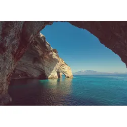 Fototapete PAPERMOON "GROTTE-ZAKYNTHOS INSEL MEER GRIECHENLAND FELSEN GEBIRGE", bunt, B:5,00m L:2,80m, Vlies, Tapeten