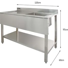MONSTER SHOP Gastrospüle Spültisch Edelstahl Spülbecken 1 Becken Rechts Spültheke Waschtisch