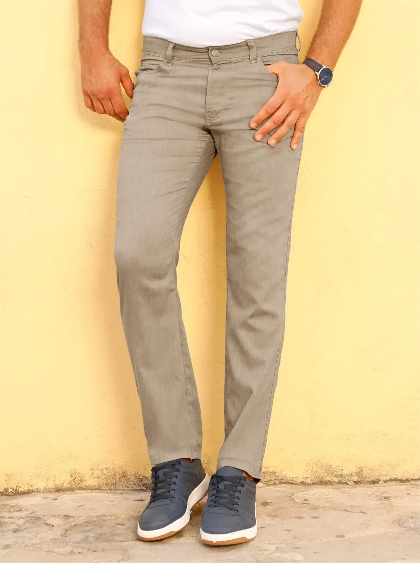 5-Pocket-Hose BRÜHL, Herren, Gr. 31, Unterbauchgrößen, braun, meliert, 44% Polyester, 24% Baumwolle, 20% Viskose, 10% Leinen, 2% Elasthan, meliert, unifarben, Hosen 5-Pocket-Hose