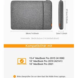 Inateck 360° Rundumschutz 16 Zoll Hülle Kompatibel mit 16 Zoll MacBook Pro 2019-2021/15 Zoll Surface Book 2/XPS 15, 360° Schutz, No... - Grau