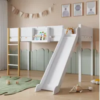 Hochbett 90x200 Cm Mit Gerader Leiter Und Rutsche Weiß Und Natur