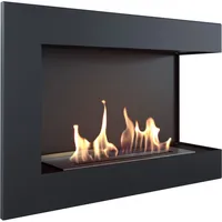 Bio Ethanol Kamin DELTA schwarz 700 rechts offen für Wand Einbau 70 cm breit