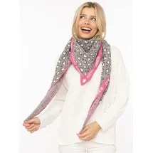 Zwillingsherz Modetuch ZWILLINGSHERZ "Dreieckstuch BW "Leo & Good", Damen, grau, Obermaterial: 50% Baumwolle, 50% Polyacryl, Modetücher, Leo mit pinker Kante und guten Vibes