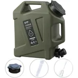 PKKP Wasserkanister mit Hahn und Griffen, 12L Camping Wasserkanister BPA-frei, Tragbarer Wasserbehälter, Auslaufsicher, Trinkwasser Kanister für Outdoor, Camping, Wandern, Notfall (Armeegrün)