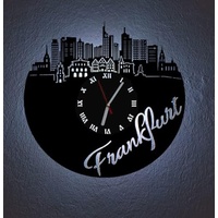 Designbysh LED Wanduhr Frankfurt Skyline Uhr Hintergrundbeleuchtet mit schleichendem Uhrwerk