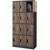 Jan Nowak Schließfachschrank Metall 185 cm x 90 cm x 40 cm Anthrazit-Holz 12 Fächer