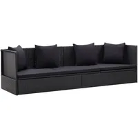 vidaXL Garten-Sofabett mit Kissen Gartensofa Gartenmöbel Gartenliege Loungebett Outdoor Tagesbett Sofa Garten Schlafsofa Sofa Poly Rattan Schwarz