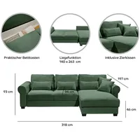 ED EXCITING DESIGN Ecksofa beidseitig montierbar Angelina groß - grau ¦ Maße (cm): B: 318 H: 92 T: 197