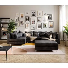 DeLife Wohnlandschaft Clovis Anthrazit Antik Optik modular Hocker - Schwarz/Grau