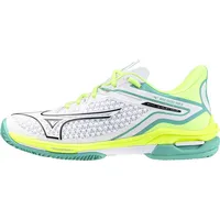 Mizuno Damen Tennisschuhe Mizuno Wave Exceed Tour 6 CC White/Black/Mizuno Neo Lime EUR 40 - Blau