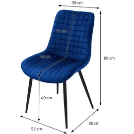 ML-Design Esszimmerstühle 2er Set Dunkelblau Sitzfläche aus Samt mit Rückenlehne,