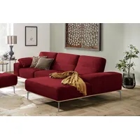 Ecksofa W.SCHILLIG "run" Sofas Gr. B/H/T: 319cm x 88cm x 178cm, Flachgewebe W82, Recamiere rechts, mit Sitztiefenverstellung, rot (light brick w82) mit elegantem Holzsockel, Füße in Silber matt, Breite 319 cm