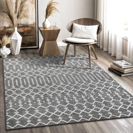 Sanat Boho Teppich – Moderner Teppich im Boho Stil, Geeignet für Wohnzimmer, Schlafzimmer, Flur, Esszimmer und Kinderzimmer – Ethno Grau, Größe: 160 x 230 cm