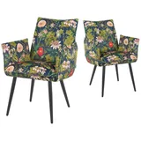 dubi möbel Esszimmerstühle 2er Set mit Taschenfederkern, hoher Sitzkomfort, bis 150 kg belastbar, Stoff Blumen, Robustes schwarzes Metallgestell, modernes Design, Modell Mika-Ayla