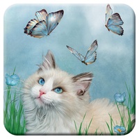3D LiveLife Kork Matte - Katze&Schmetterlinge von Deluxebase. Linsenförmige-3D-Kork Katze Untersetzer. rutschfeste Getränkematte mit Originalkunstwerk lizenziert vom bekannt Künstler Carol Cavalaris