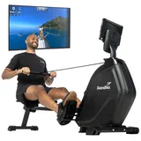 Skandika Rudergerät für Zuhause klappbar Munin, 16 Widerstandsstufen, Bluetooth, Rudermaschine mit Magnetwiderstand, Kinomap App kompatibel, Pulsempfänger, großes LCD-Display, Rudermaschine