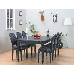 Amaretta Essgruppe100x180/280 einschl. 2 Zusatzplatte schwarz mit 6 Rokoko Stühlen antik schwarz/sch
