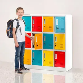 Jan Nowak Schließfachschrank Werfachschrank Fächerschrank Umkleideschrank mit 12 Fächern Metall Pulverbeschichtung 120 x x 45 cm (Mehrfarbig)