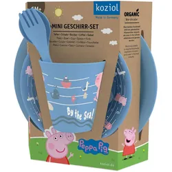 Kindergeschirr-Set KOZIOL "PEPPA PIG WAVES AT HOME", blau (powder blau), 4 tlg., Kunststoff, Geschirr-Sets, (Teller, Schale, Becher, Besteck-Set), melaminfrei
