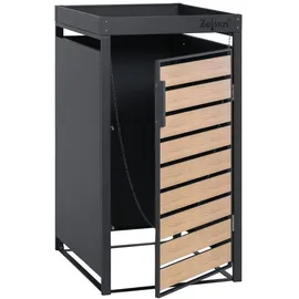 Zelsius Mülltonnenbox mit Pflanzdach, für 1 Mülltonne, Anthrazit RAL 7016, Tür in Holzoptik