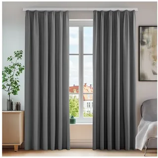 Deconovo Vorhänge mit Kräuselband Blickdicht Gardinen Schallschutz gegen Kälte, 138x140 cm(HöhexBreite), Hellgrau, 2er Set