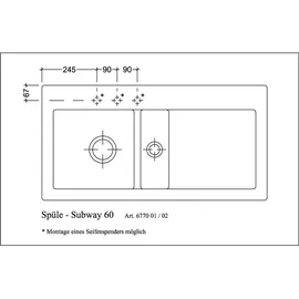 Villeroy & Boch Subway 60 links Einbauspüle almond Handbetätigung 1000 x 510 mm