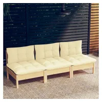 vidaXL 3-Sitzer-Gartensofa mit Creme Kissen Massivholz Kiefer