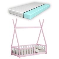 [en.casa]® Kinderbett Helsingborg mit Matratze 70x140 cm Rosa