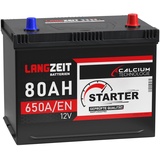 LANGZEIT ASIA Autobatterie 80Ah 12V 650A/EN ASIA Batterie Plus-Pol Rechts 30% mehr Startleistung ersetzt 70Ah 75Ah