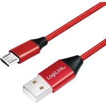Logilink CU0151 - Sync- & Ladekabel, USB-A -> micro-B, 0,3 m, Baumw., rot,