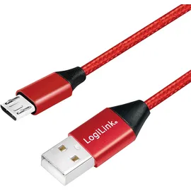 Logilink CU0151 - Sync- & Ladekabel, USB-A -> micro-B, 0,3 m, Baumw., rot,