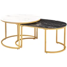[en.casa] SATZTISCH-SET 2 TLG. Oppeerg 2er Set Marmoroptik, schwarz-weiß/Gold
