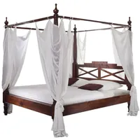 Massivmoebel24 Himmelbett Akazie 140x200x224 nougat lackiert