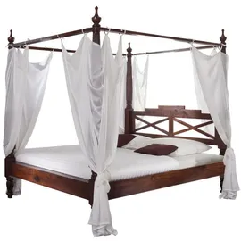 Massivmoebel24 Himmelbett Akazie 140x200x224 nougat lackiert