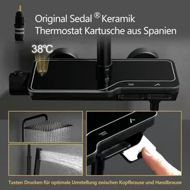 Görbach Duschsystem mit Thermostat Schwarz 20x20 cm