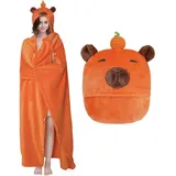 MSISILY Tragbare Decke Hoodie Kuscheldecke Mit Ärmeln, Decke Zum Anziehen Große Capybara Decke Geschenk für Frauen, Erwachsene und Kinder